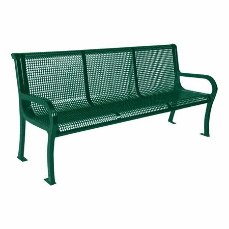 ULTRA SITE Lexington 6' Green Perforated Bench with Backrest 75'' x 26 7/8'' x 35 1/2'' 38A954P6GN